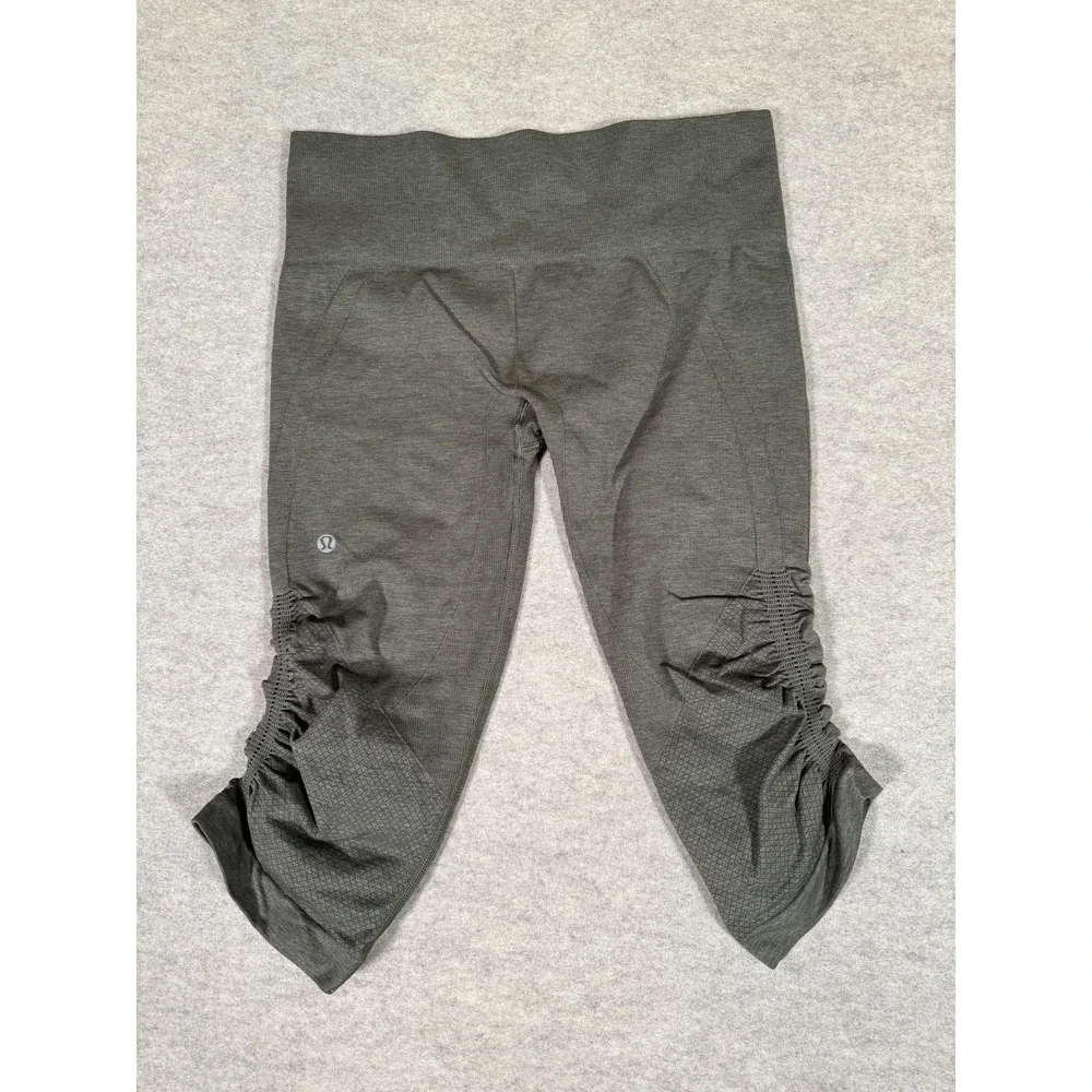 Lululemon Leggings Womens 8 Gray Capri Ruched Sides High Rise Yoga Athletic Gym
